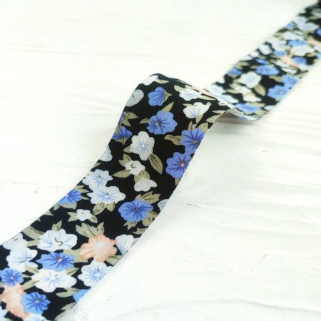 Лента принтованная "Фиалки на черном" 40 мм, DIY Ribbon's, цена за 1 ярд ( 90 см ), купить - БлагоЛис