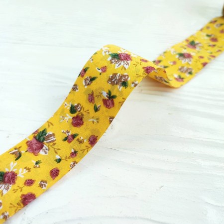 Лента принтованная "Розы на желтом" 40 мм, DIY Ribbon's, цена за 1 ярд ( 90 см ), купить - БлагоЛис