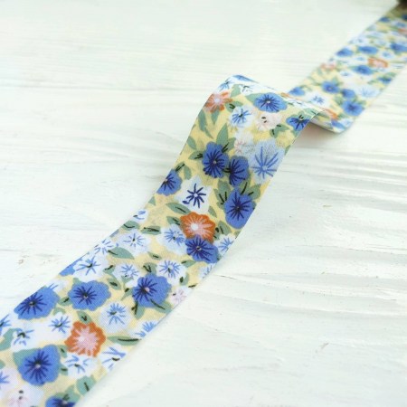 Лента принтованная "Фиалки на светло-желтом" 40 мм, DIY Ribbon's, цена за 1 ярд ( 90 см ), купить - БлагоЛис