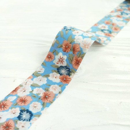 Лента принтованная "Фиалки на голубом" 40 мм, DIY Ribbon's, цена за 1 ярд ( 90 см ), купить - БлагоЛис