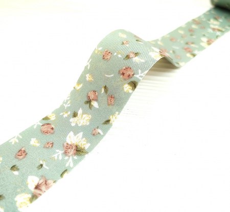 Лента принтованная "Розы на серо-зеленом" 40 мм, DIY Ribbon's, цена за 1 ярд ( 90 см ), купить - БлагоЛис