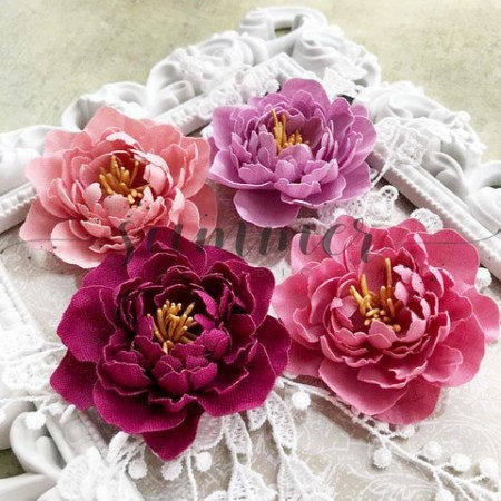 Набор тканевых цветов Sweet baby, коллекция Wild peonies, 4 штуки, диаметр 4,5 см, Summer Studio , купить - БлагоЛис