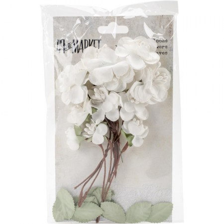 Ветки с цветами, листьями и почками Garden blooms (цветущий сад) , цвет Alabaster Blooms (алебастр), 12 цветов + 12 листьев, ТМ 49 & Market , купить - БлагоЛис