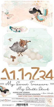 1/2 Набора бумаги для вырезания MY SWEET TREASUR, 15,5 х 30,5 см, 9 двусторонних листов, плотность 250 грамм, ТМ Craft O'Clock, купить - БлагоЛис