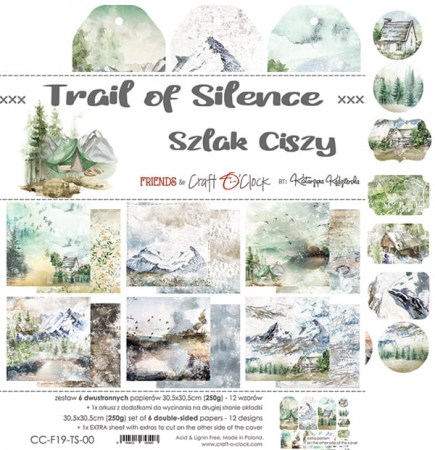 Набор двусторонней бумаги TRAIL OF SILENCE, 30,5 х 30,5 см, 6 листов + бонус, плотность 250 грамм, ТМ Craft O'Clock, купить - БлагоЛис