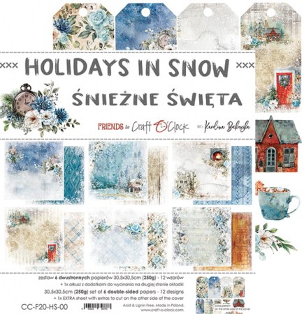 Набор двусторонней бумаги HOLIDAYS IN SNOW, 30,5 х 30,5 см, 6 листов + бонус, плотность 250 грамм, ТМ Craft O'Clock, купить - БлагоЛис