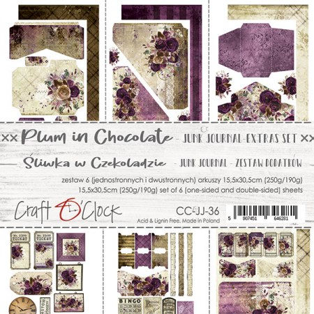 Набор бумаги для вырезания PLUM IN CHOCOLATE, 15,5 х 30,5 см, 6 листов, плотность 190/250 грамм, ТМ Craft O'Clock, купить - БлагоЛис