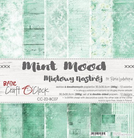 Набор фоновой бумаги MINT MOOD, 30,5 х 30,5 см, 6 двусторонних листов + бонус, плотность 250 грамм, ТМ Craft O'Clock, купить - БлагоЛис