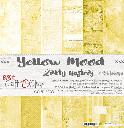 Набор фоновой бумаги YELLOW MOOD, 30,5 х 30,5 см, 6 двусторонних листов + бонус, плотность 250 грамм, ТМ Craft O'Clock, купить - БлагоЛис