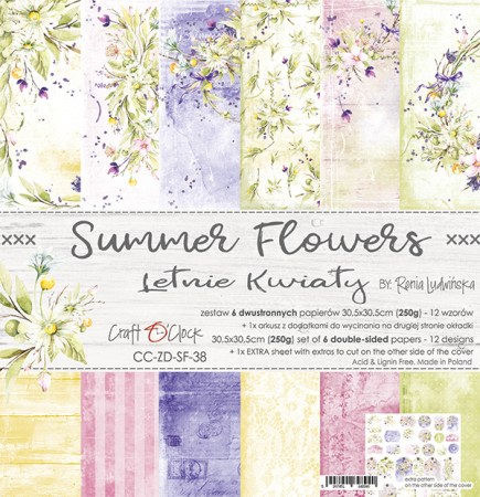 Набор двусторонней бумаги SUMMER FLOWERS, 30,5 х 30,5 см, 6 листов + бонус, плотность 250 грамм, ТМ Craft O'Clock, купить - БлагоЛис