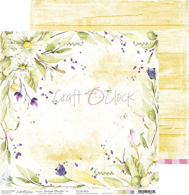Набор двусторонней бумаги SUMMER FLOWERS, 30,5 х 30,5 см, 6 листов + бонус, плотность 250 грамм, ТМ Craft O'Clock