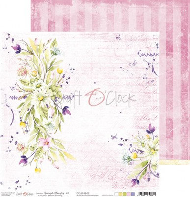 Набор двусторонней бумаги SUMMER FLOWERS, 30,5 х 30,5 см, 6 листов + бонус, плотность 250 грамм, ТМ Craft O'Clock