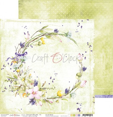 Набор двусторонней бумаги SUMMER FLOWERS, 30,5 х 30,5 см, 6 листов + бонус, плотность 250 грамм, ТМ Craft O'Clock