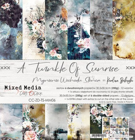 Набор двусторонней бумаги A TWINKLE OF SUNRISE, 30,5 х 30,5 см, 6 листов + бонус, плотность 250 грамм, ТМ Craft O'Clock, купить - БлагоЛис
