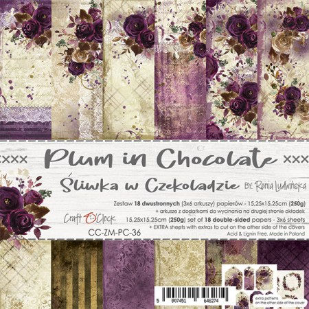 1/3 Набора бумаги PLUM IN CHOCOLATE, 15,3 х 15,3 см, 6 двусторонних листов, плотность 250 грамм, ТМ Craft O'Clock, купить - БлагоЛис