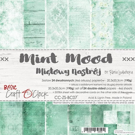 1/4 Набора фоновой бумаги MINT MOOD, 20,3 х 20,3 см, 6 двусторонних листов, плотность 190 грамм, ТМ Craft O'Clock, купить - БлагоЛис