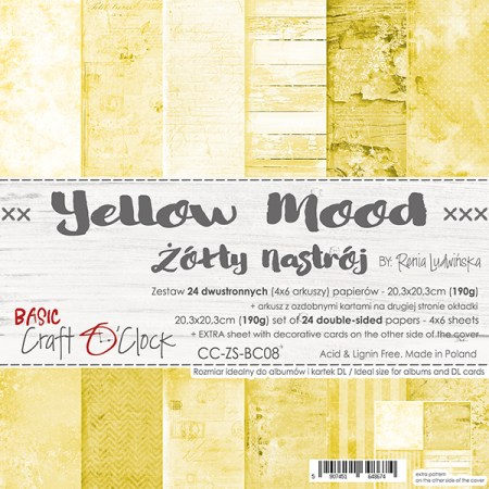1/4 Набора фоновой бумаги YELLOW MOOD, 20,3 х 20,3 см, 6 двусторонних листов, плотность 190 грамм, ТМ Craft O'Clock, купить - БлагоЛис