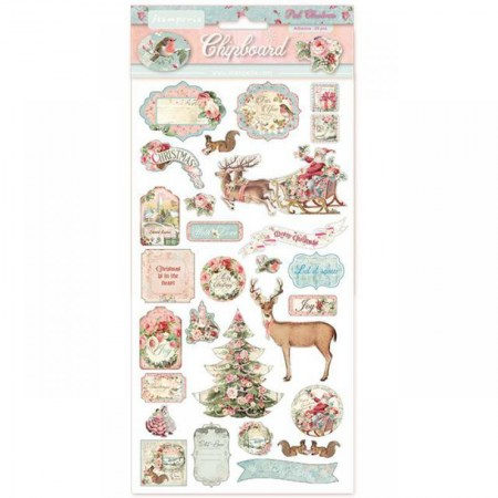 Набор цветного чипборда Pink Christmas 15х30 см, Stamperia, купить - БлагоЛис