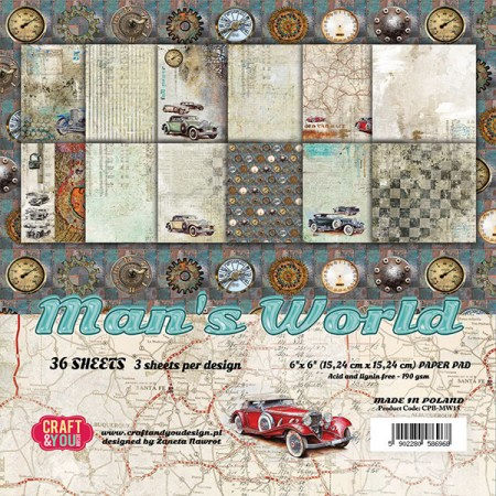Набор бумаги Man's World, 15 х 15 см, 36 односторонних листов, плотность 190 грамм, ТМ Craft & You Design, купить - БлагоЛис