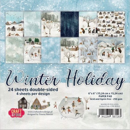 Набор бумаги Winter Holiday, 15 х 15 см, 24 двусторонних листа, плотность 250 грамм, ТМ Craft & You Design, купить - БлагоЛис