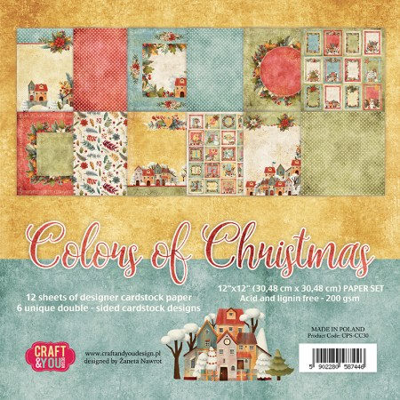 Набор бумаги Colors of Christmas, 30 х 30 см, 12 двусторонних листов, плотность 250 грамм, ТМ Craft & You Design, купить - БлагоЛис