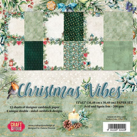 Набор бумаги Christmas Vibes, 30 х 30 см, 12 двусторонних листов, плотность 200 грамм, ТМ Craft & You Design, купить - БлагоЛис