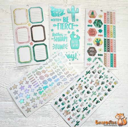 Набор стикеров "Watercolor Succulent" - №4, 5 листов, 23х12 см. ТМ Sticko, купить - БлагоЛис