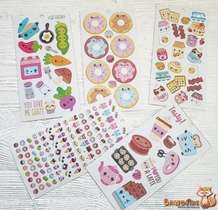Набор стикеров "Kawaii Food" - №3, 5 листов, 23х12 см. ТМ Sticko, купить - БлагоЛис