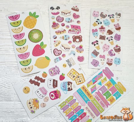 Набор стикеров "Kawaii Food" - №4, 5 листов, 23х12 см. ТМ Sticko, купить - БлагоЛис