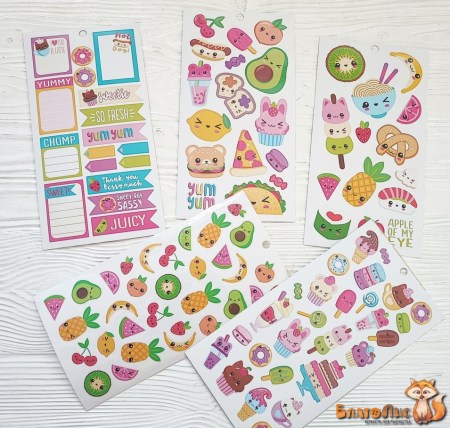 Набор стикеров "Kawaii Food" - №6, 5 листов, 23х12 см. ТМ Sticko, купить - БлагоЛис
