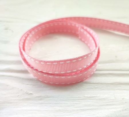 Лента репсовая с пунктирными линиями 10 мм, цвет розовый, DIY Ribbon's, цена за 1 ярд ( 90 см ), купить - БлагоЛис