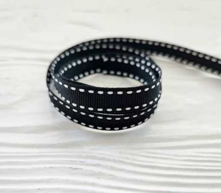 Лента репсовая с пунктирными линиями 10 мм, цвет черный, DIY Ribbon's, цена за 1 ярд ( 90 см ), купить - БлагоЛис