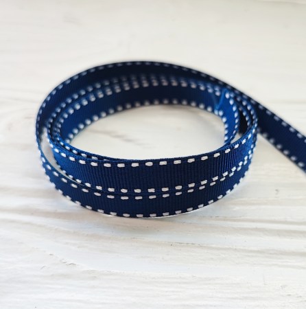 Лента репсовая (жесткая) с пунктирными линиями 10 мм, цвет синий, DIY Ribbon's, цена за 1 ярд ( 90 см ), купить - БлагоЛис