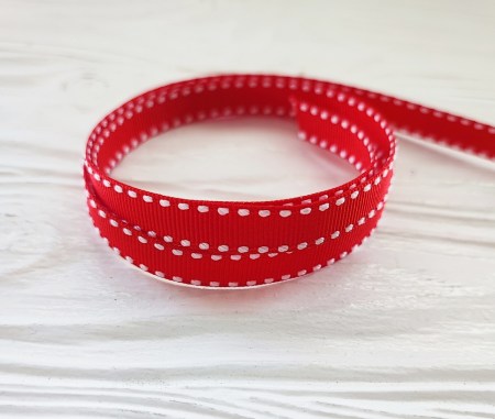 Лента репсовая (жесткая) с пунктирными линиями 10 мм, цвет красный, DIY Ribbon's, цена за 1 ярд ( 90 см ), купить - БлагоЛис