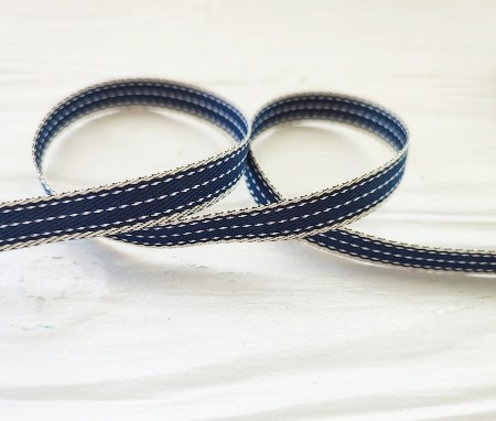 Тесьма с продольными пунктирными линиями 10 мм, цвет синий, DIY Ribbon's, цена за 1 ярд ( 90 см ), купить - БлагоЛис