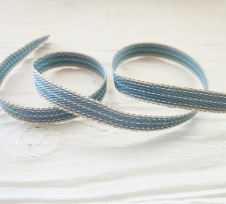 Тесьма с продольными пунктирными линиями 10 мм, цвет серо-голубой, DIY Ribbon's, цена за 1 ярд ( 90 см ), купить - БлагоЛис