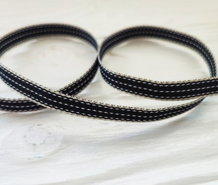 Тесьма с продольными пунктирными линиями 10 мм, цвет черный, DIY Ribbon's, цена за 1 ярд ( 90 см ), купить - БлагоЛис