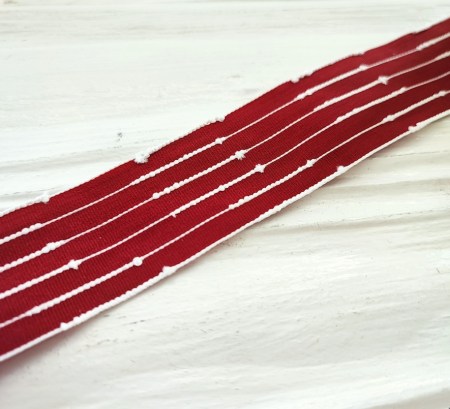 Лента с продольными белыми полосками 25 мм, цвет красный, DIY Ribbon's, цена за 1 ярд ( 90 см ), купить - БлагоЛис