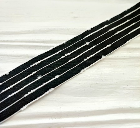 Лента с продольными белыми полосками 25 мм, цвет черный, DIY Ribbon's, цена за 1 ярд ( 90 см ), купить - БлагоЛис