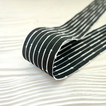 Лента с продольными белыми полосками 38 мм, цвет черный, DIY Ribbon's, цена за 1 ярд ( 90 см ), купить - БлагоЛис
