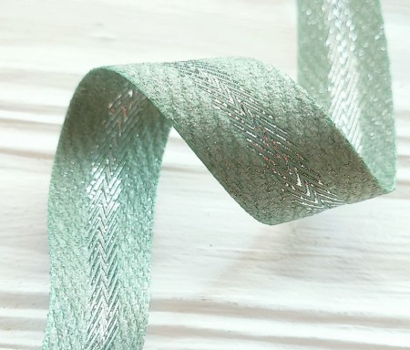 Тесьма твидовая с серебряной дорожкой 25 мм., цвет серо-зеленый, DIY Ribbon's, цена за 1 ярд ( 90 см ), купить - БлагоЛис