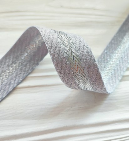 Тесьма твидовая с серебряной дорожкой 25 мм., цвет серый, DIY Ribbon's, цена за 1 ярд ( 90 см ), купить - БлагоЛис