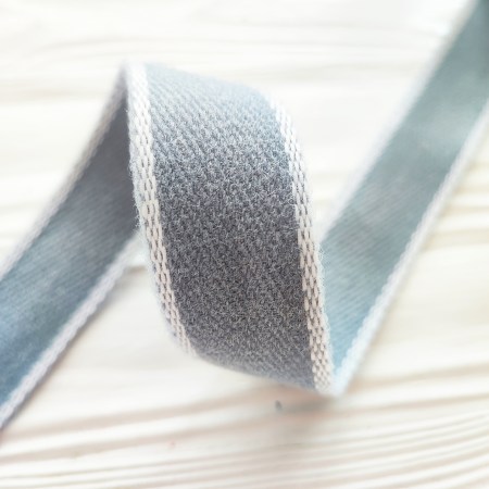 Тесьма твидовая полушерстяная 25 мм., цвет серо-голубая, DIY Ribbon's, цена за 1 ярд 90 см, купить - БлагоЛис