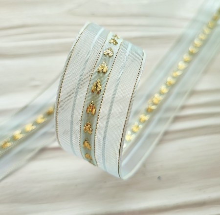 Лента с золотыми сердечками 25 мм, цвет голубой, DIY Ribbon's, цена за 1 ярд ( 90 см ), купить - БлагоЛис