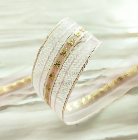 Лента с золотыми сердечками 25 мм, цвет розовый, DIY Ribbon's, цена за 1 ярд ( 90 см ), купить - БлагоЛис