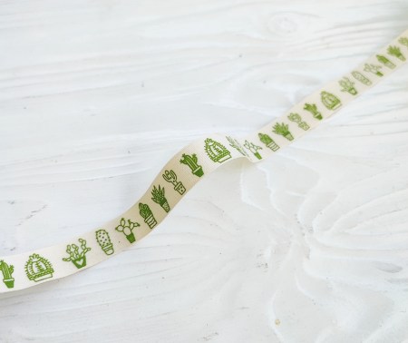 Лента с зеленым принтом "Кактусы" 15 мм, DIY Ribbon's, цена за 1 ярд ( 90 см ) , купить - БлагоЛис
