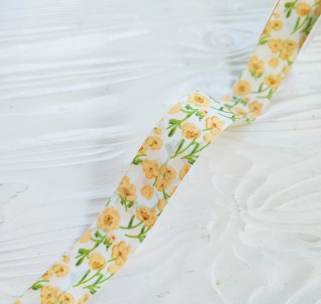 Лента принтованная "Цветы на белом" 25 мм, DIY Ribbon's, цена за 1 ярд ( 90 см ), купить - БлагоЛис