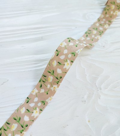 Остаток! Лента принтованная "Цветы на песочном" 25 мм, DIY Ribbon's, цена за 85 см, купить - БлагоЛис