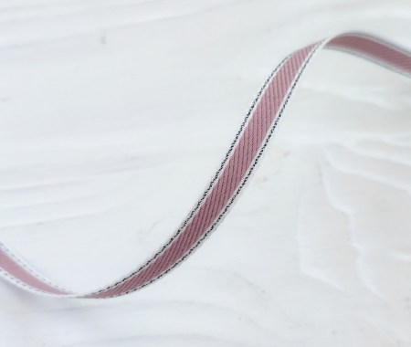 Лента с серебряной строчкой по краю пыльная роза 7 мм, DIY Ribbon's, цена за 1 ярд ( 90 см ), купить - БлагоЛис