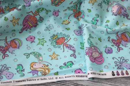 Ткань с глиттером "Русалочки", 55х45 см, 100% хлопок, ТМ Timeless Treasures Fabrics of Soho, купить - БлагоЛис